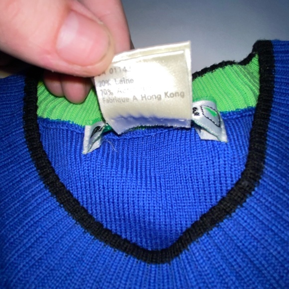 Vintage Obermyer Crew neck blue lime green sweater - Picture 5 of 8